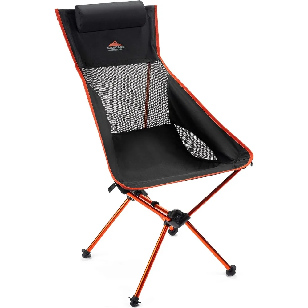 

Outdoor High Back Lightweight Camp Chair with Headrest and Carry Case - Black