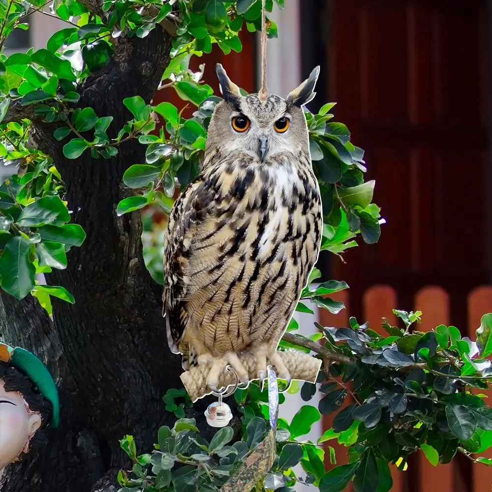 Bird Repel Devices With Bells Bird Repel Owl Scarecrow Waterproof Rectangle Fake Bird Scare Device Hanging Bird Repeller Patio