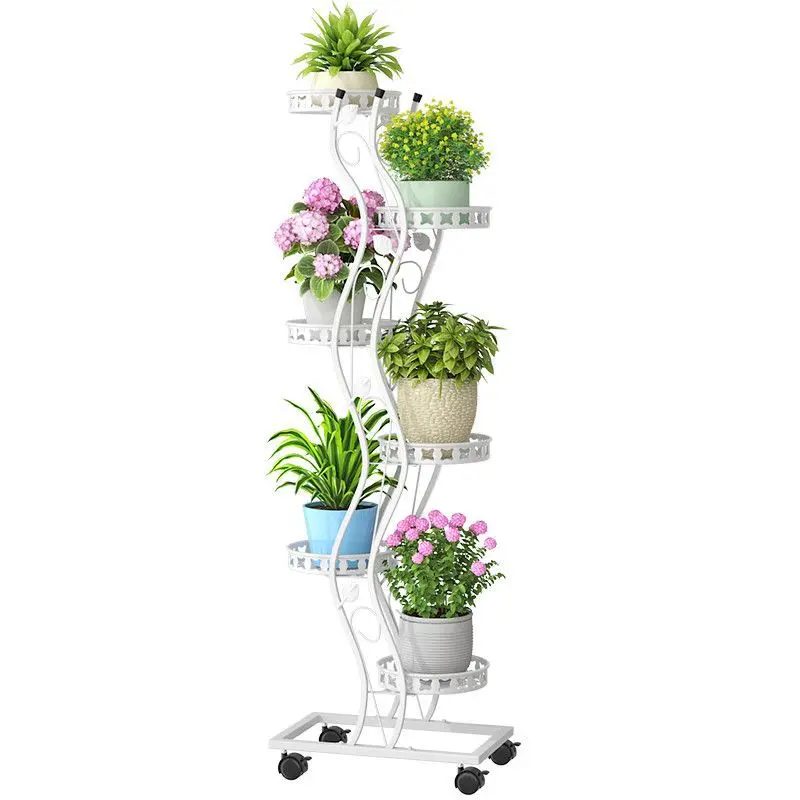 Yi Balcony Indoor Living Room Level Mobile Flower Pot Rack Space-Saving Flower Rack