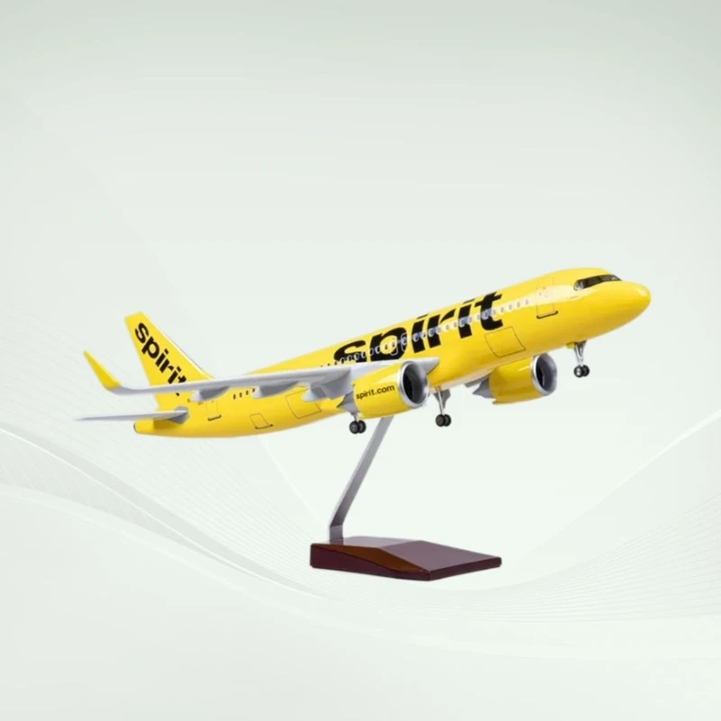 

Airbus 47CM 320 A320 Spirit Airlines Aircraft Model W Light and Wheel Landing Gear Diecast Plastic Resin Plane Toy Home Decorati