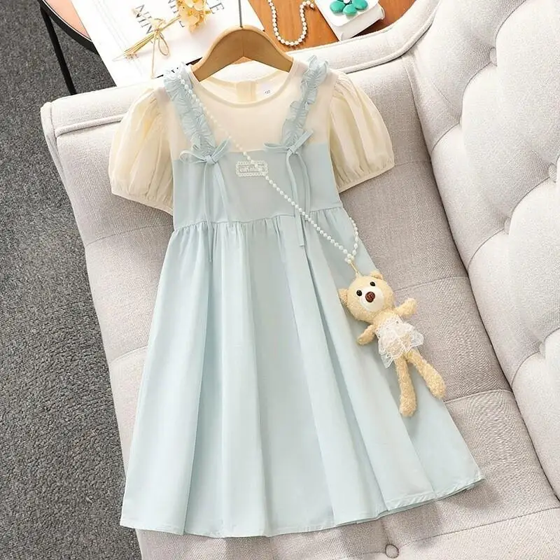 Children's Clothing Spring And Summer Clothing Dress Polyester Big Girls Summer Sweet Princess Layered Short Sleeve New Style