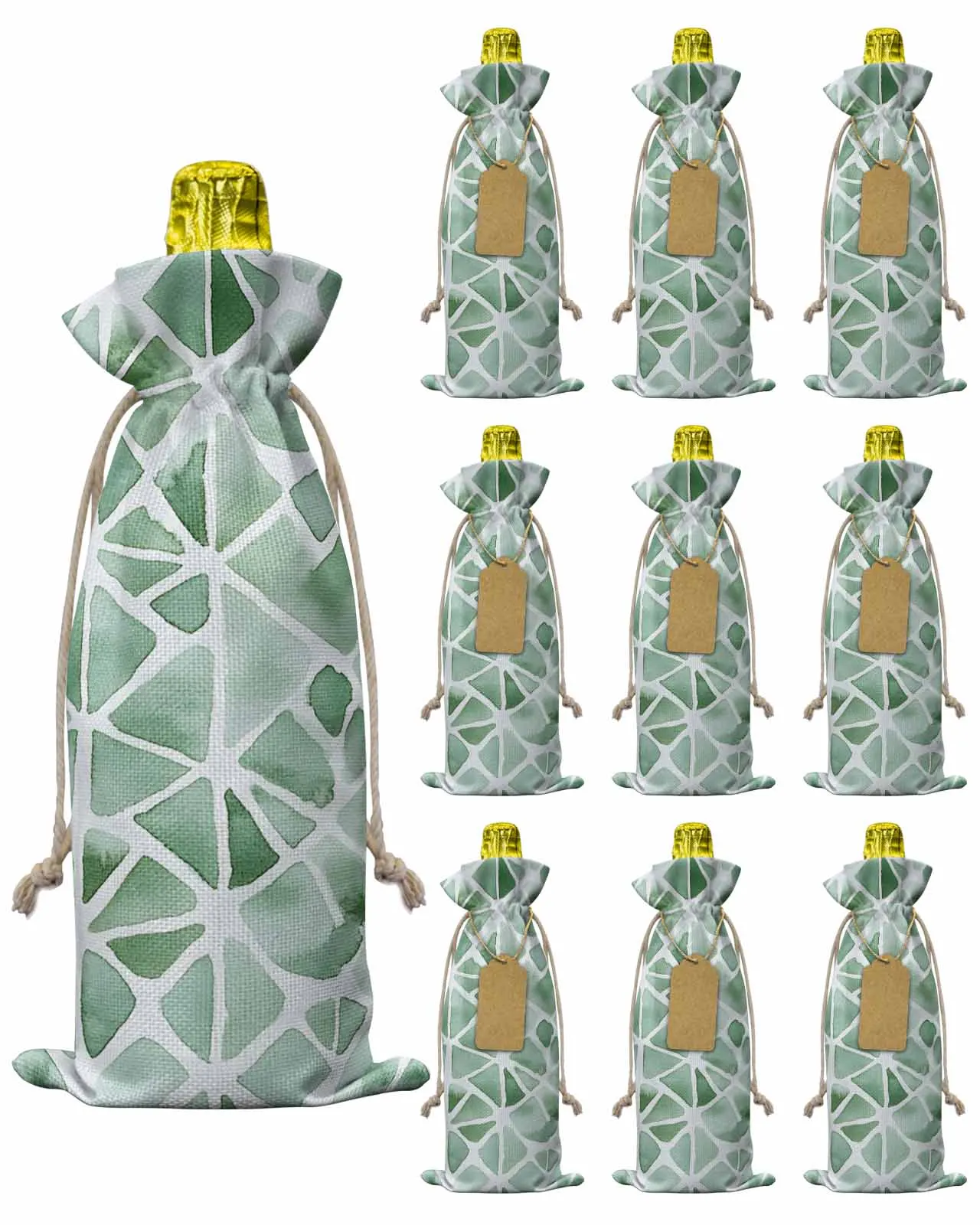 

10pcs Wine Bottle Covers Impressionism Green Block Wine Holder Carrier Packaging Bag Wedding Party Decor Gift