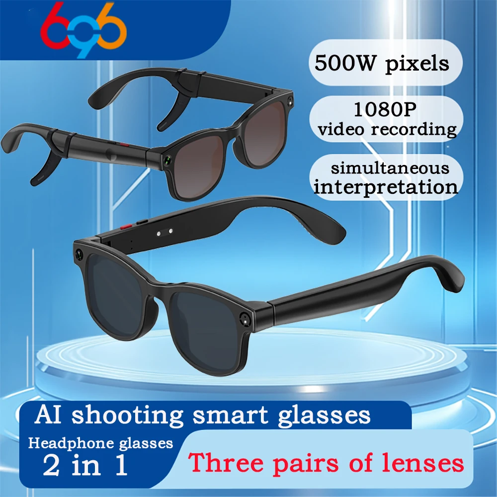 

500W Camera Glasses Translate Smart Glasses Voice Call Music Sunglasses AI GPT Camera BT&WIFI Video Recording Anti-blue Light