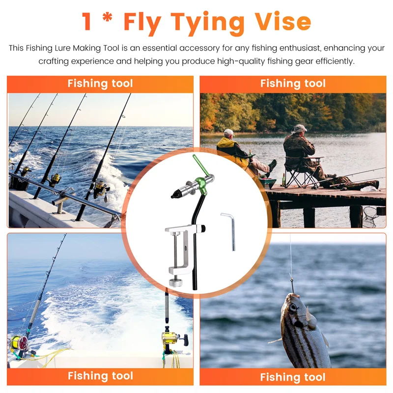 

A06F-360° Rotation C-Clamp Vise Jigging Assist Hook Binding Vise Hardened Steel Jaw Fly Tying Vise Fishing Lure Making Tool