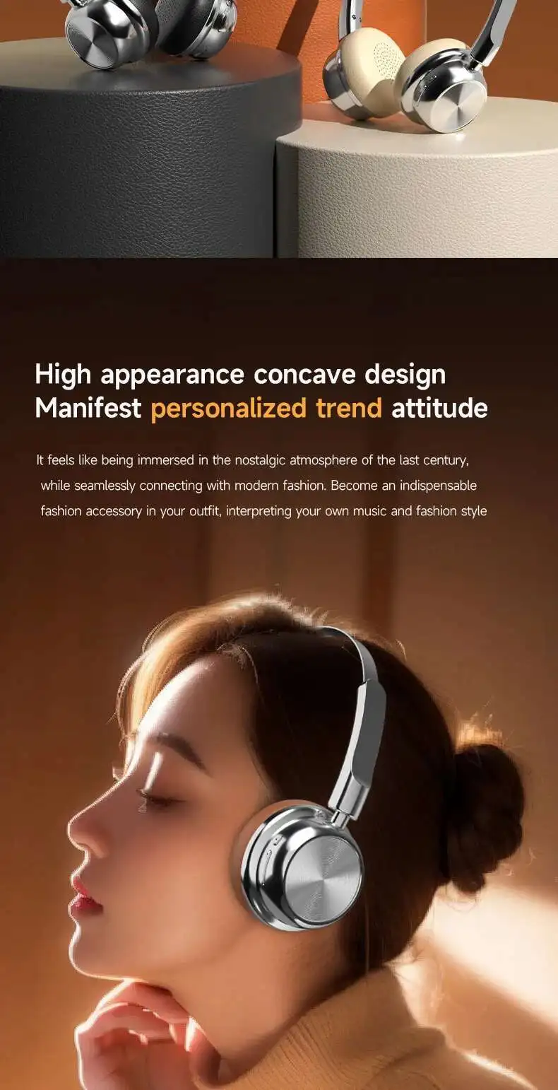 CR-20 新ヴィンテージファッション オーバーイヤーワイヤレスノイズリダクションヘッドセット レトロメイラードメタルBluetoothヘッドホン 学生向けギフト