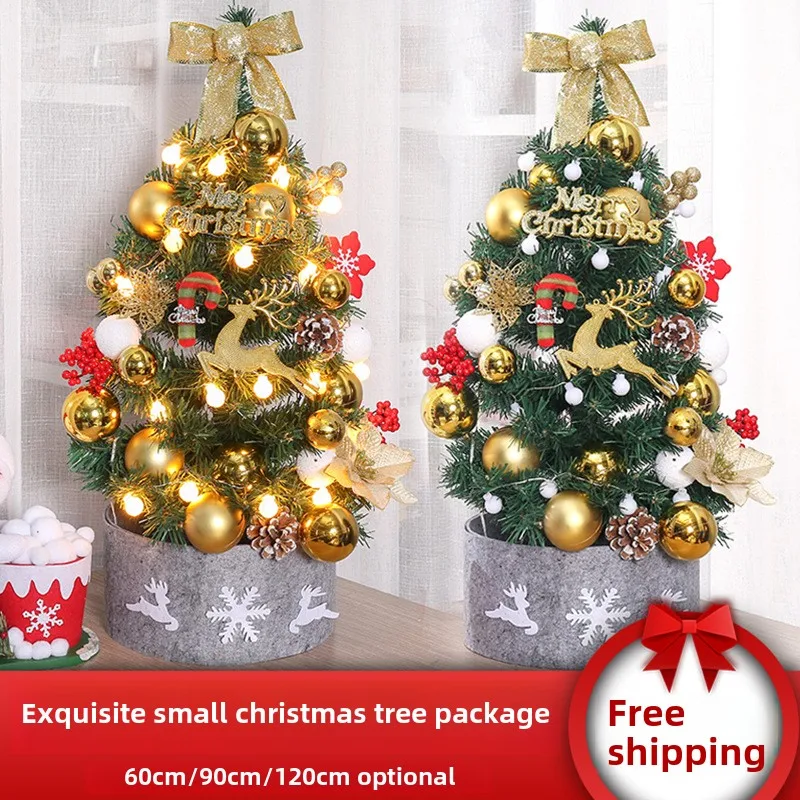

60CM desktop mini Christmas tree with golden red ball plush tree and LED light,New Year home decoration and Christmas decoration