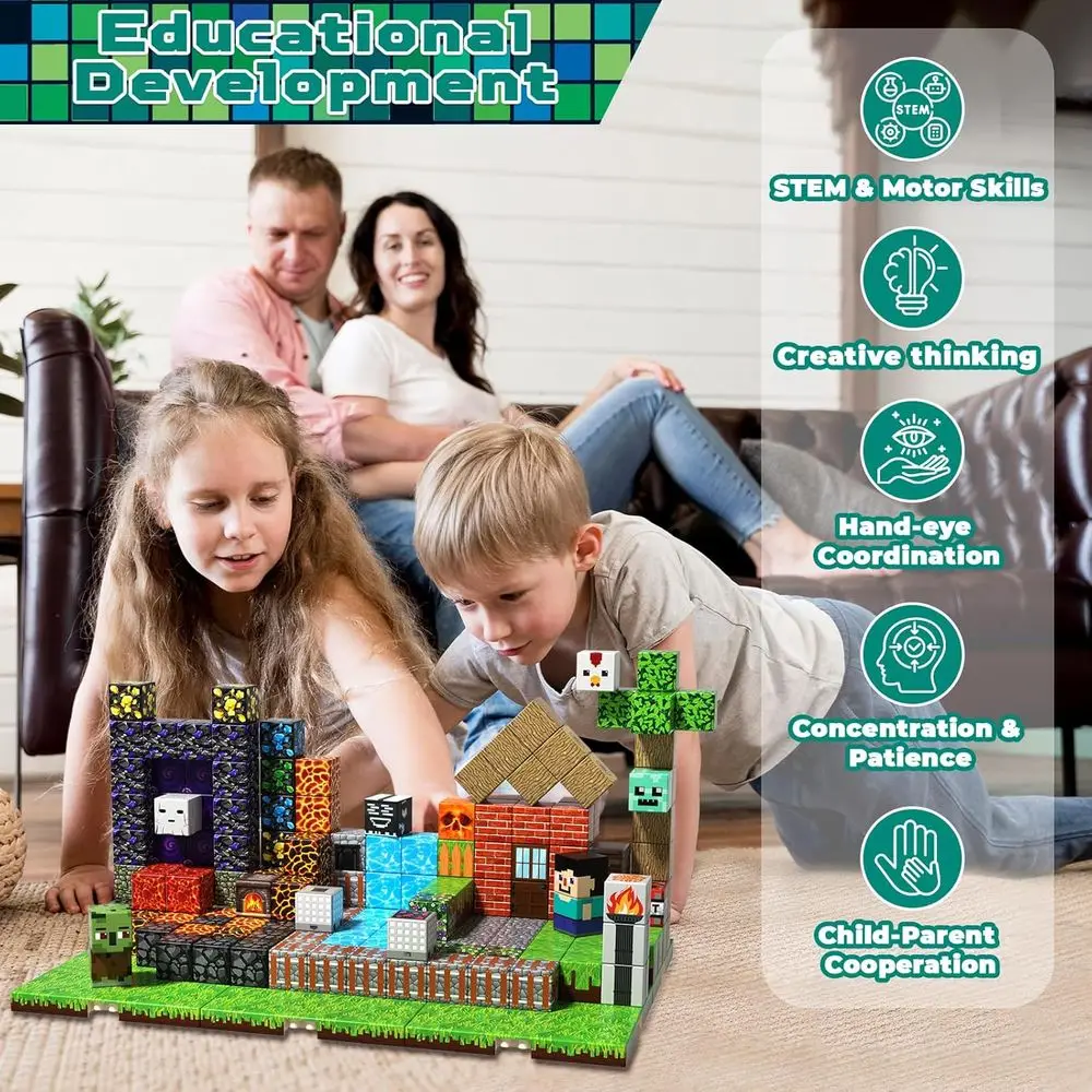 Magnetic Building Blocks Set for Kids 4-8, 200 Pieces with 6 Baseplates, STEM Toys for Boys and Girls Ages 3-12, Ideal Christmas