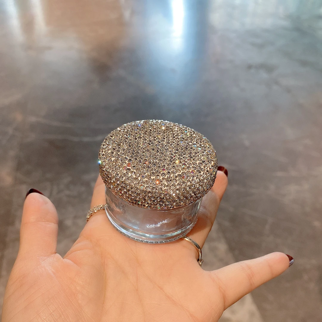 Sparkling Cosmetics Jar Empty Glass Jar Makeup Cream Container Box Bling Rhinestone Travel Bottle Face Lotion Refillable Empty