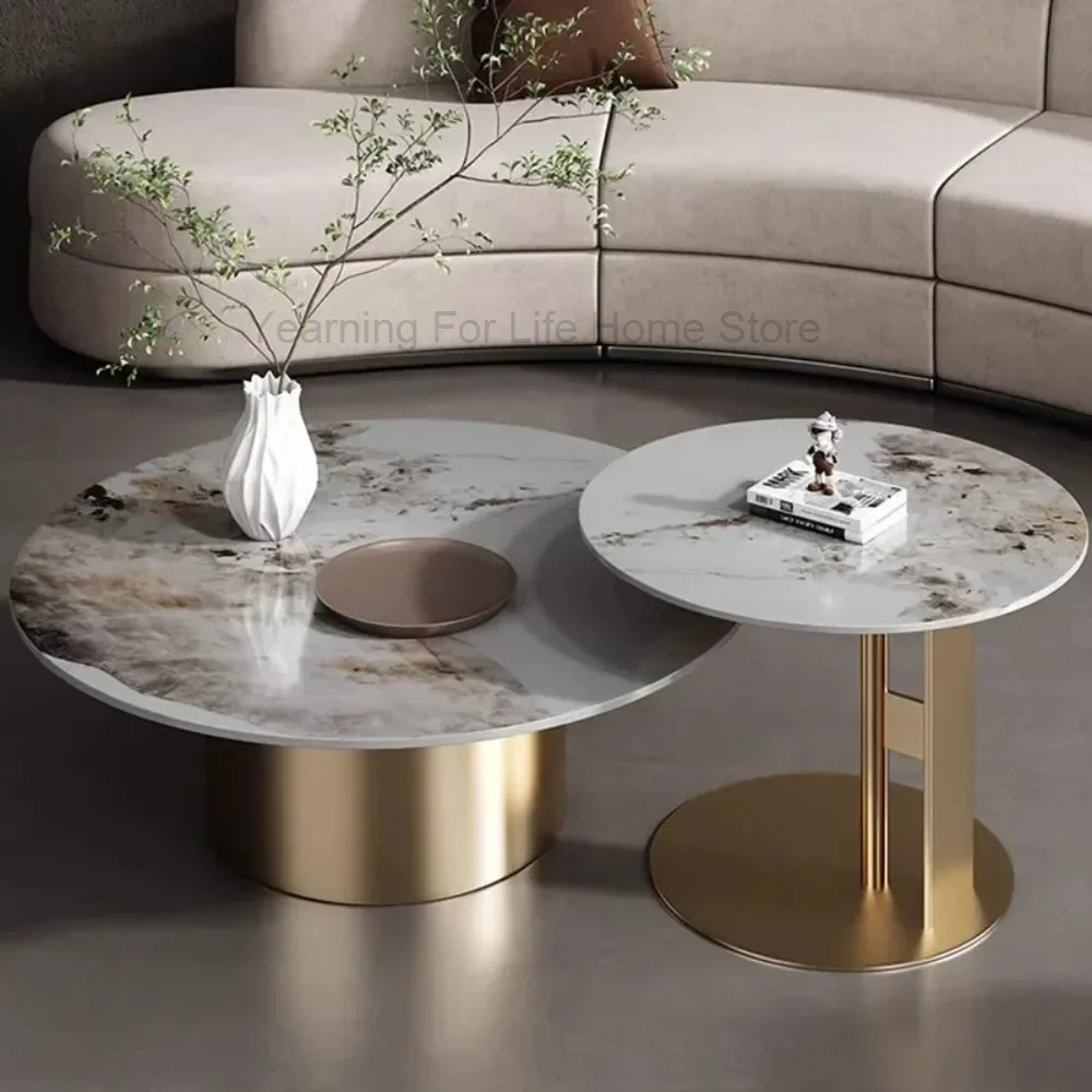 

Round Modern Coffee Table Living Room Light Luxury Nordic Sofa Table Metal Aesthetic Table Basse Pour Salon Home Furniture