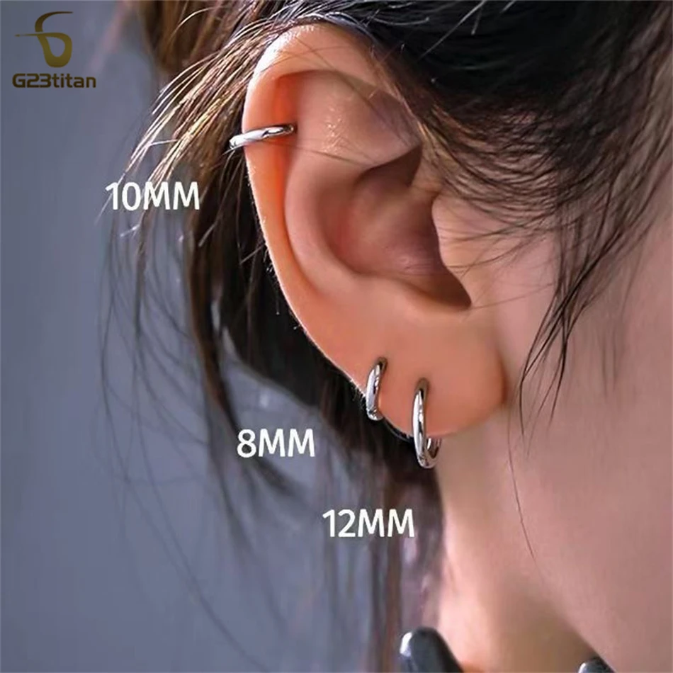 2pc G23 Titanium Hoop Earrings for Men Women Teen 8mm 10mm 12mm 14mm Round Circle Ear Ring First Piercing Hypoallergenic Jewelry