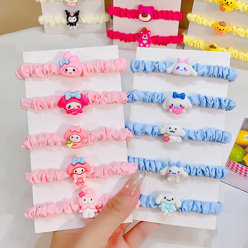 5pcs Sanrio Kuromi Cinnamoroll Decorative Hair Loops Lovely Elastic Hair Ties Cute Ponytail Holders For Women And Girls Wear