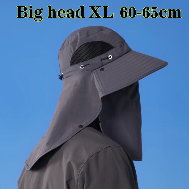 60-65cm XL Large Outdoor Sun Hat Men Wide Brim Fishing Bucket Hat UV Protection Breathable Hiking Cap with Face Neck Flap Cover view 3