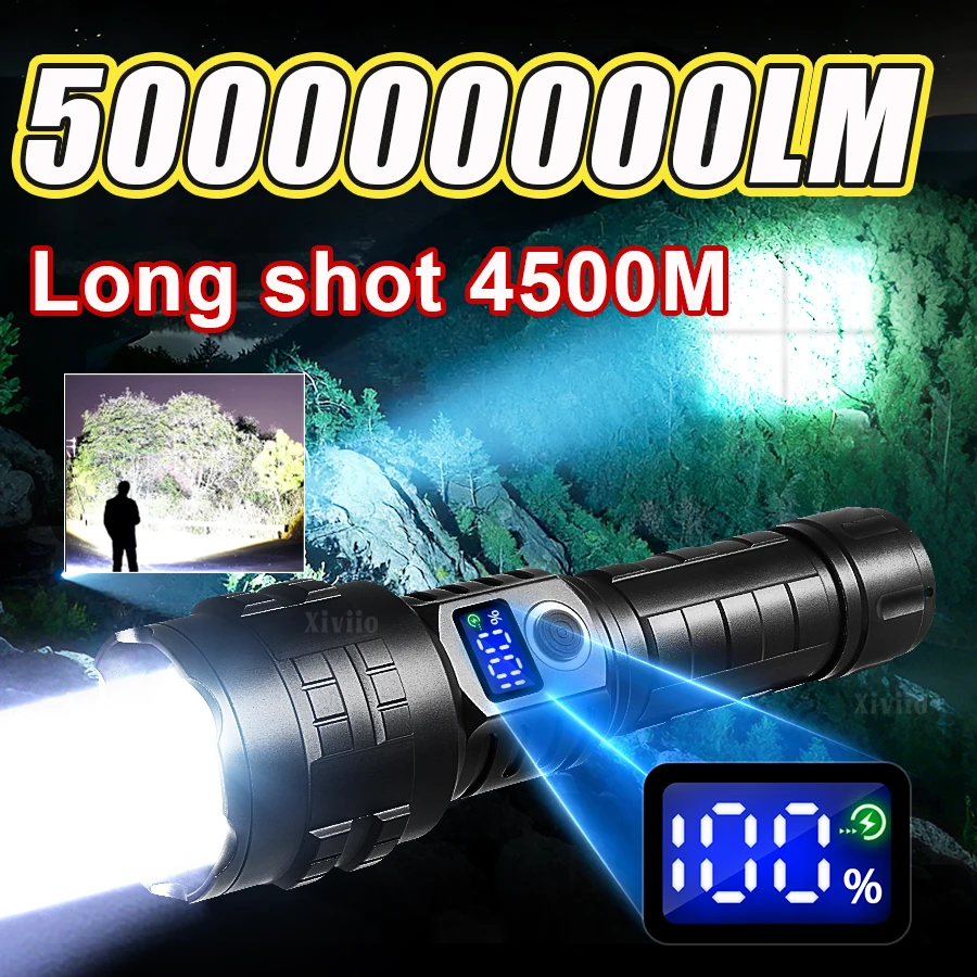 

Самый мощный фонарь на 500000000 лм, USB-перезаряжаемая лампа, фонарь дальнего действия, IPX6, водонепроницаемый, для кемпинга и рыбалки