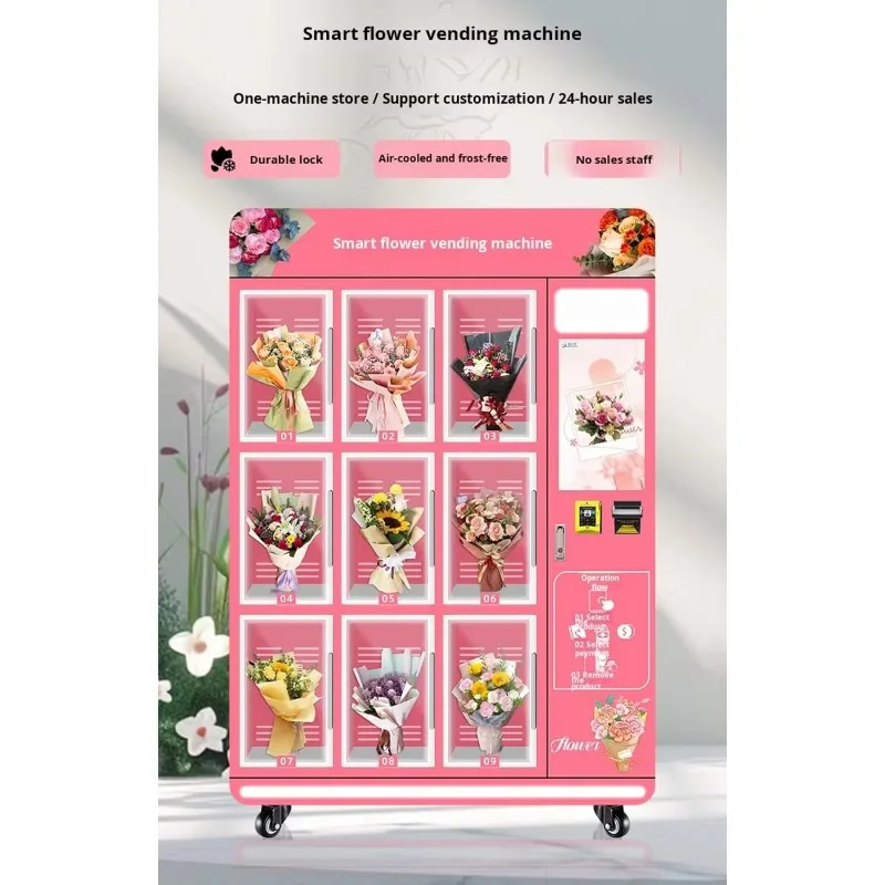 24H Fresh Flower Vending Machine Smart Bouquet Dispenser Refrigerated Automatic Rose Tulip Floral Shop Cashless Self Service