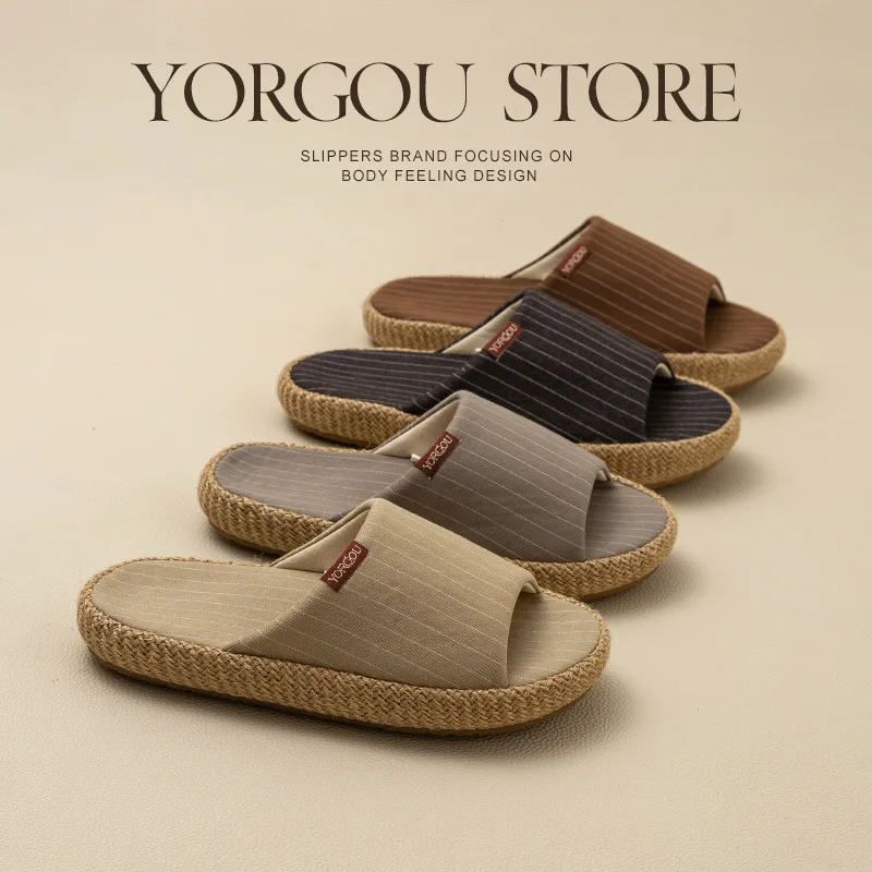 Cotton Linen Slippers Women Household Non-Slip Wear-Resistant Lightweight Comfortable Fashion Soft Home Cloth Shoes Men