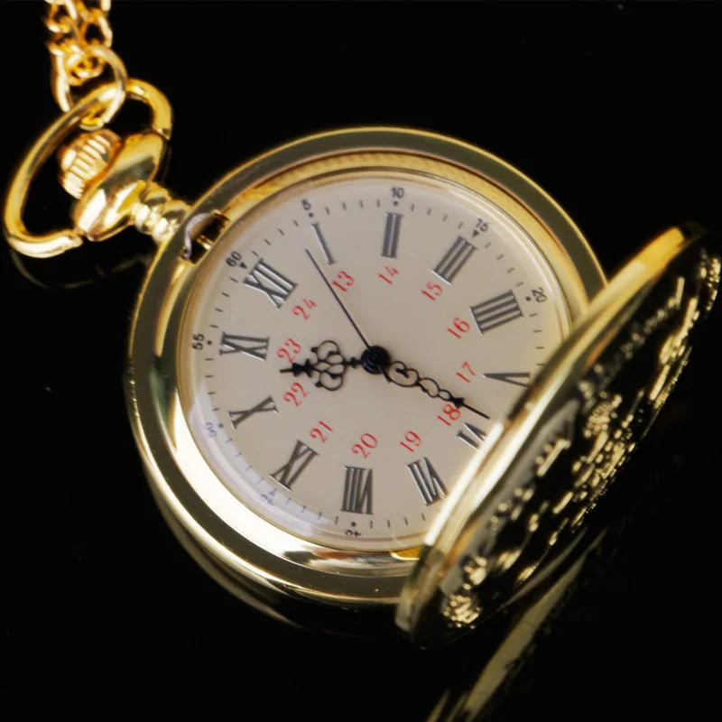 Jam Saku Kronograf Ukiran Emas Mewah Vintage untuk Pria, Perhiasan Abadi untuk Suami, Liontin Kenang-kenangan, Jam Kuarsa Pria