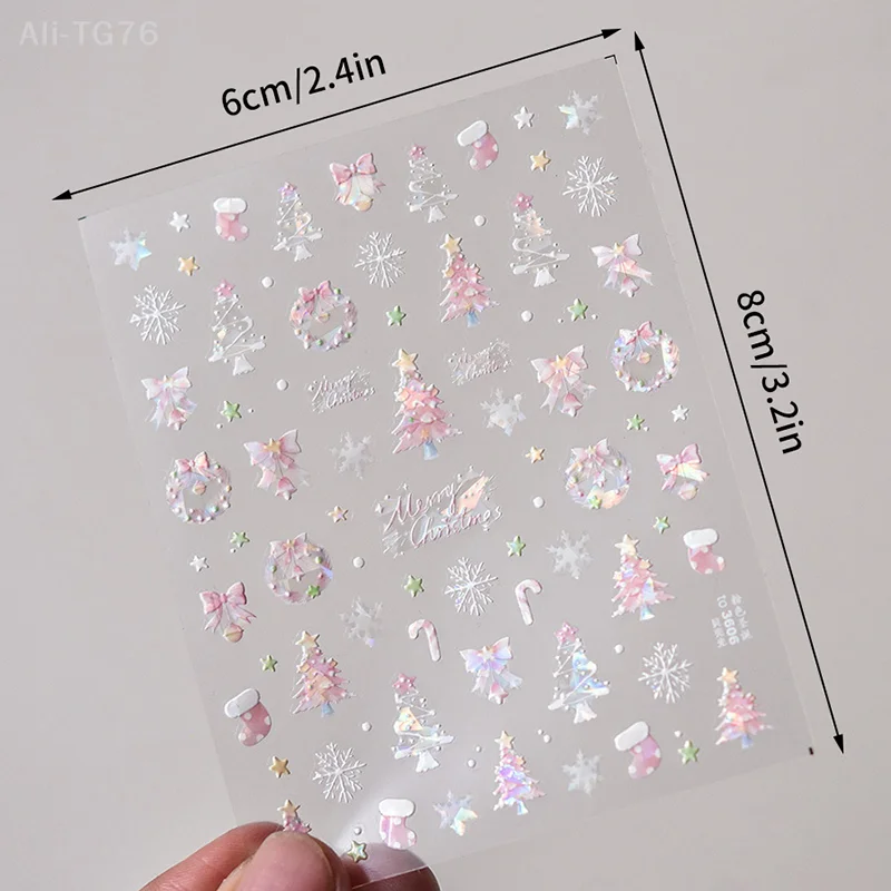 Pegatinas navideñas para uñas con conchas marinas brillantes, decoración iluminada para uñas, lindos copos de nieve, adornos de corona de estrellas para uñas festivas