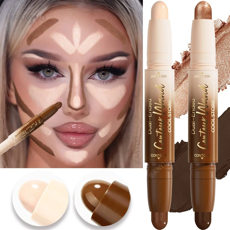 Barra de contorno, crema de sombra y resaltado de doble punta, corrector de cobertura completa resistente al agua, maquillaje de acabado Natural para todos los tonos de piel