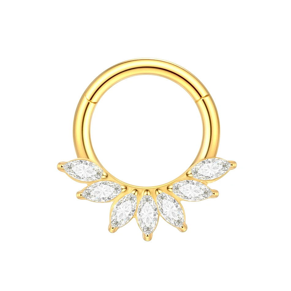 1PC G23 Titanium Marquise CZ Septum Clicker Hoop Neuspiercings Oorkraakbeen Oorbel Daith Tragus Helix Conch Piercing Sieraden 16G