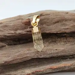 FUWO 1Pcs Natural Citrines Point Pendant,Golden Plated Bullet Shape Spike Crystal Accessories For Jewelry Making PD130