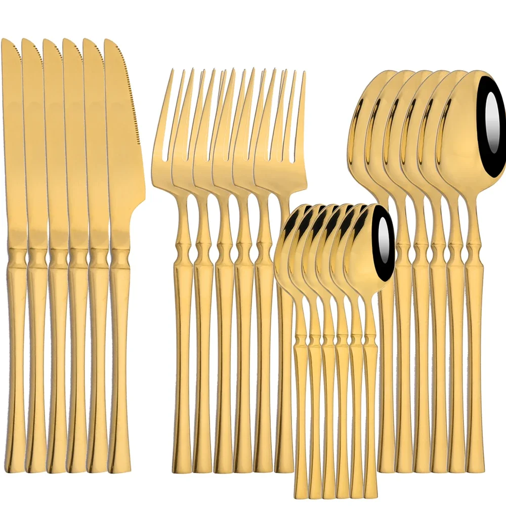 

Набор посуды из 24 предметов, столовая посуда из нержавеющей стали, нож для стейка и вилка, десертная ложка, ложка и чайная ложка, набор столовых приборов для домашнего ресторана