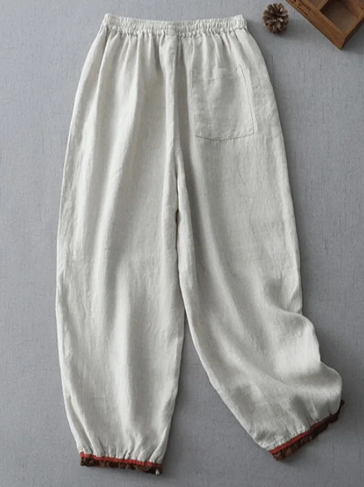 جديد وصول فضفاض صالح سراويلي حريمي واسعة الساق عادية القطن الكتان مزيج الصيف Faionable تسع نقاط بنطلون المرأة حجم كبير
