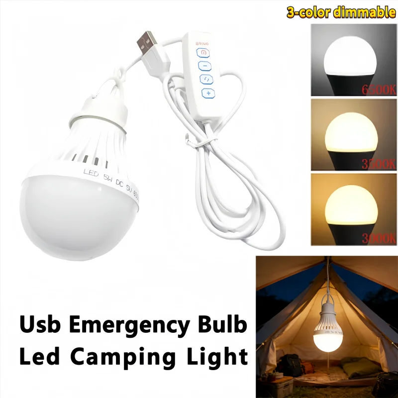5V Led Camp Light Usb Emergency Bulb 3 Color Dimmable Hanging Tent Lamp for Work BBQ Fishing Repair Out Door Camping Equipment