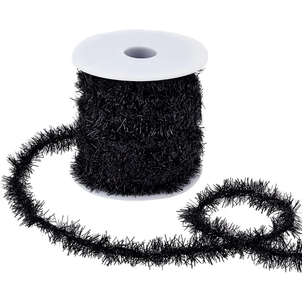 21.8 Yards Black Garland Thin Tinsel 0.8 Inch Holiday Tinsel Ribbon Shiny Tinsels Garland Decorative Trim for Birthda