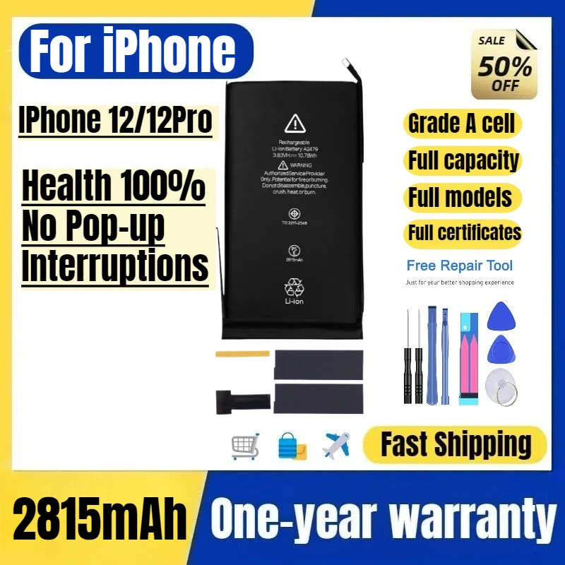 

For IPhone 12/12Pro Mobile Phone Battery Health 100% No Pop-up Interruptions High Quality Replacement Bateria Grade A Cell