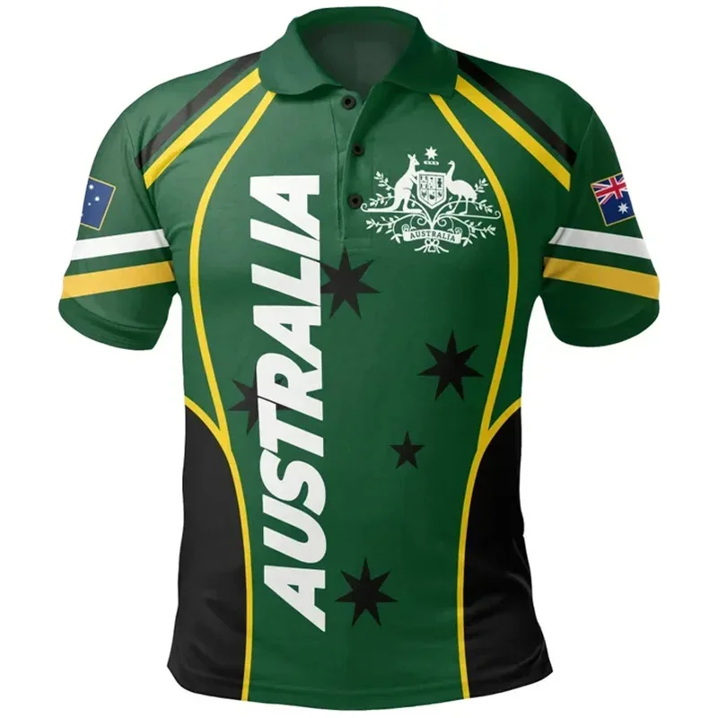 Vintage New 3D Australia National Flag Printing Polo Shirt Australia Emblem Graphic Polo Shirts Men Fashion Streetwear Polos Top