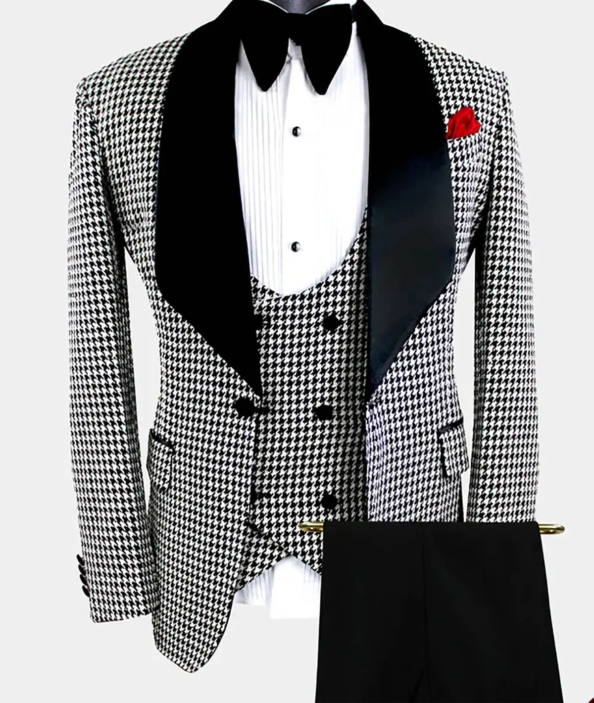 Vintage Men Wedding Suits Shawl Lapel Houndstooth Tuxedos 3 Pcs Jacket Pants Vest For Groom Business Party Prom Custom Made