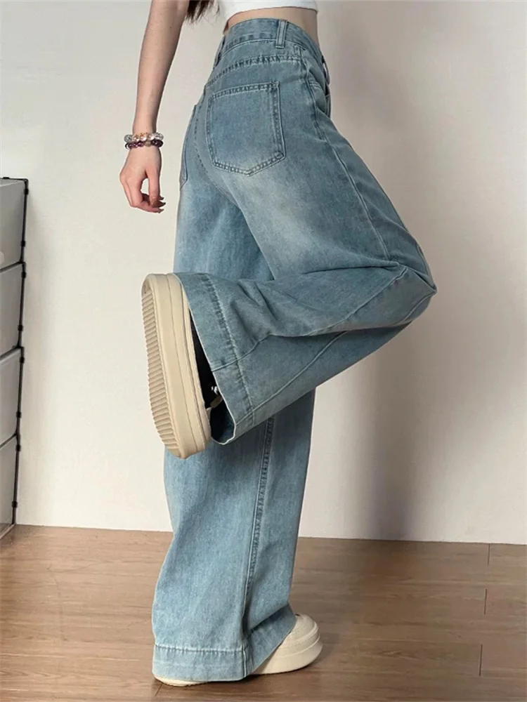 Relaxed Fit Wide Leg Jeans Women Petite Pear Shape Loose Trousers Hip Concealing Slim Straight Pants Drape Design Denim