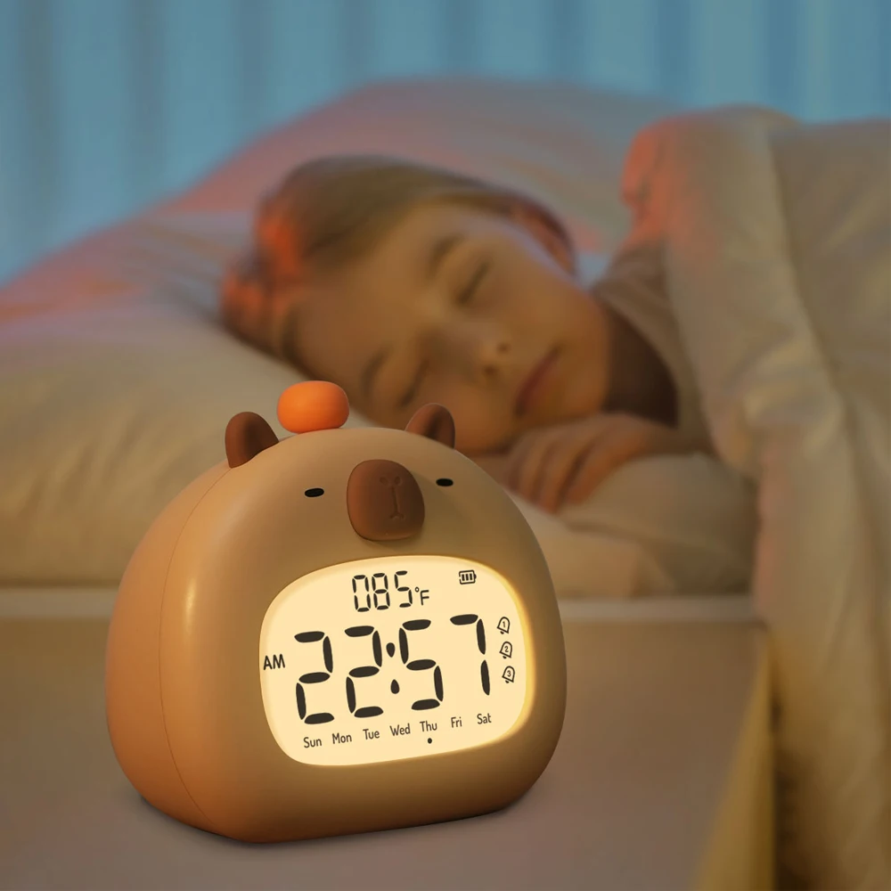 Capybara Night Light Cute Capybara Alarm Clock Animal Alarm Clock USB Rechargeable Creative Desktop Decorative Lamp Children\'s