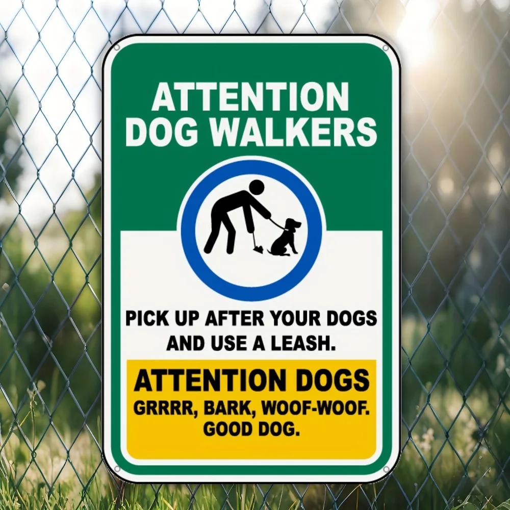 （2D Tin painting）2D Flat Tin Sign Dog Walkers Metal Plaque Wall Art 20x30 cm 8x12 Inch Outdoor Decoration Gift