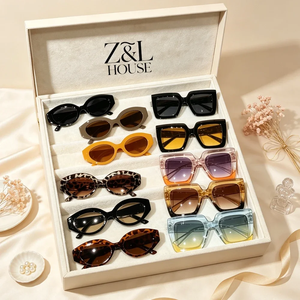 11PCS Men's and Women's Fashion Sunglasses Set, Retro Cat Eye Oval Sunglasses and Large Square Thick Frame Gradual Change Lens Glasses, Leopard Print Solid Color Sunglasses, for Beach Travel Party Birthday Holiday Gift