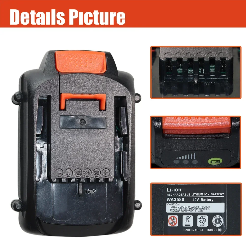 

For WORX New 40V 4000mAH/6000mAH Replaceable Lithium-Ion Battery WA3580