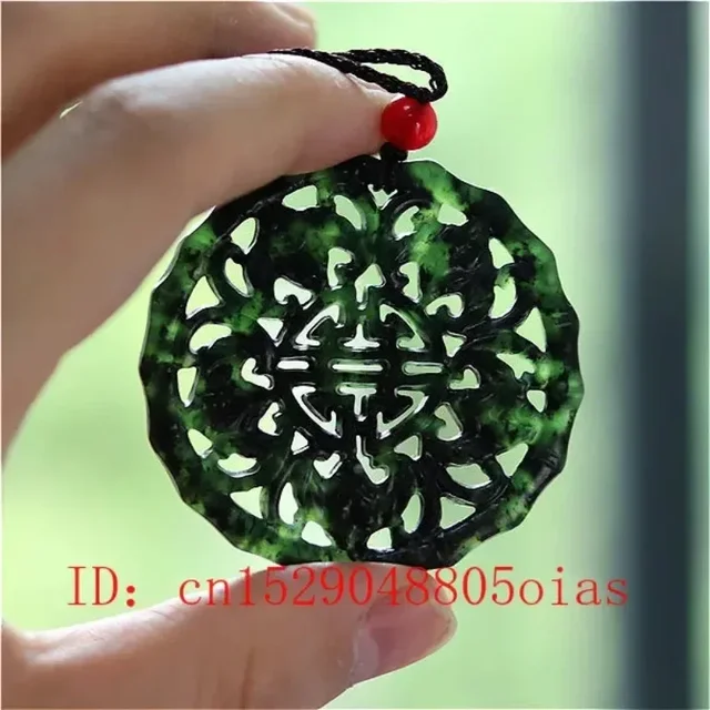 Naturalny czarny zielony chiński jadeitowy naszyjnik w kształcie nietoperza obsydianowa biżuteria z zawieszką dwustronny pusty rzeźbiony amulet prezenty dla kobiet