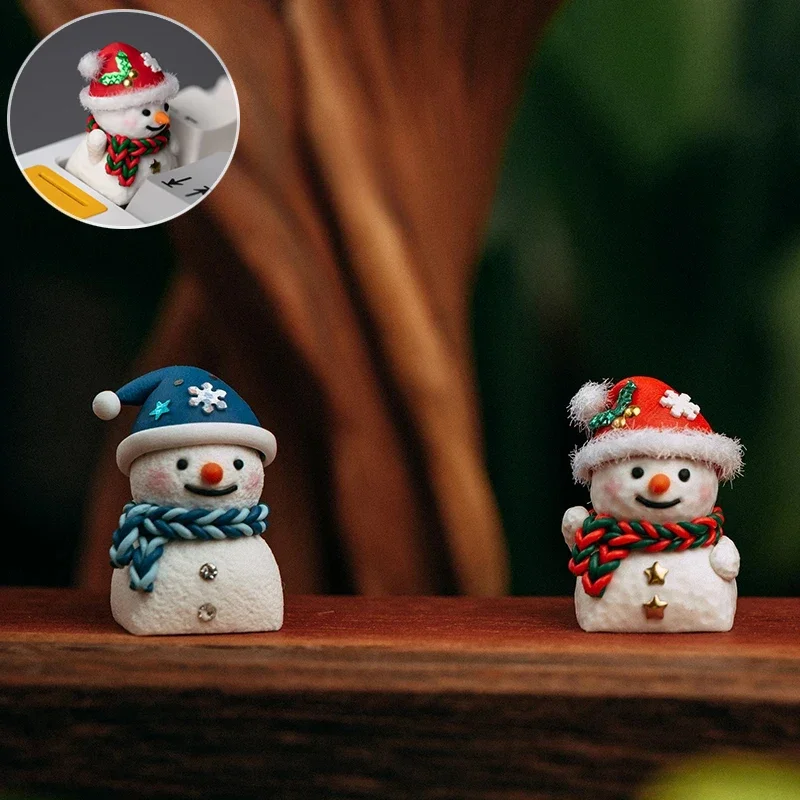 Christmas Snowman Keycaps Cute Hand-kneaded Clay Creative Mechanical Keyboard Decorate Accessories Christmas Gifts MX Cross Axis