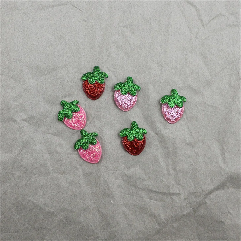 20pcs 2.1cm Glitter Padded Strawberry Appliques Patches Craft Headwear Hair Clips Accessories Clothing Decor Artesanato Material