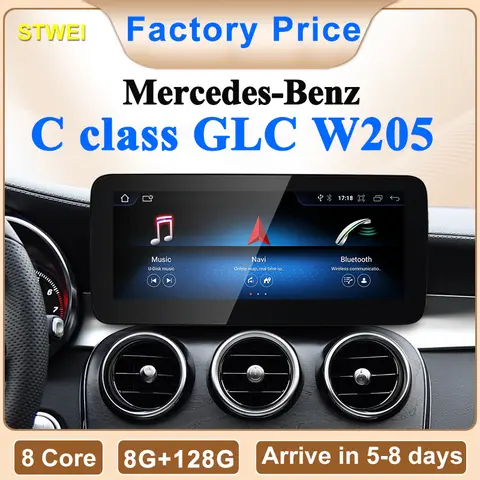 2024 새로운 자동차 멀티미디어 무선 안드로이드 자동 CarPlay 12.3 인치 화면 메르세데스 벤츠 C 클래스 GLC W205 S205 비디오 플레이어