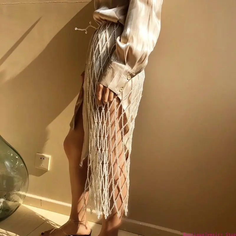 

E1PE Современная сетчатая юбка с искусственным жемчугом, сочетающая стили и удобная для элегантных женских нарядов