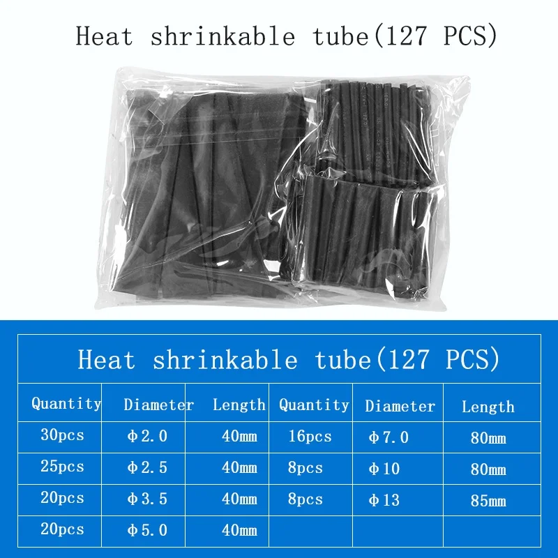 *127Pcs 7 Sizes Set Heat Shrink Tubing Ratio 2:1 Heat Shrink Electrical Wire Cable Wrap Assortment Insulation Protection Tube