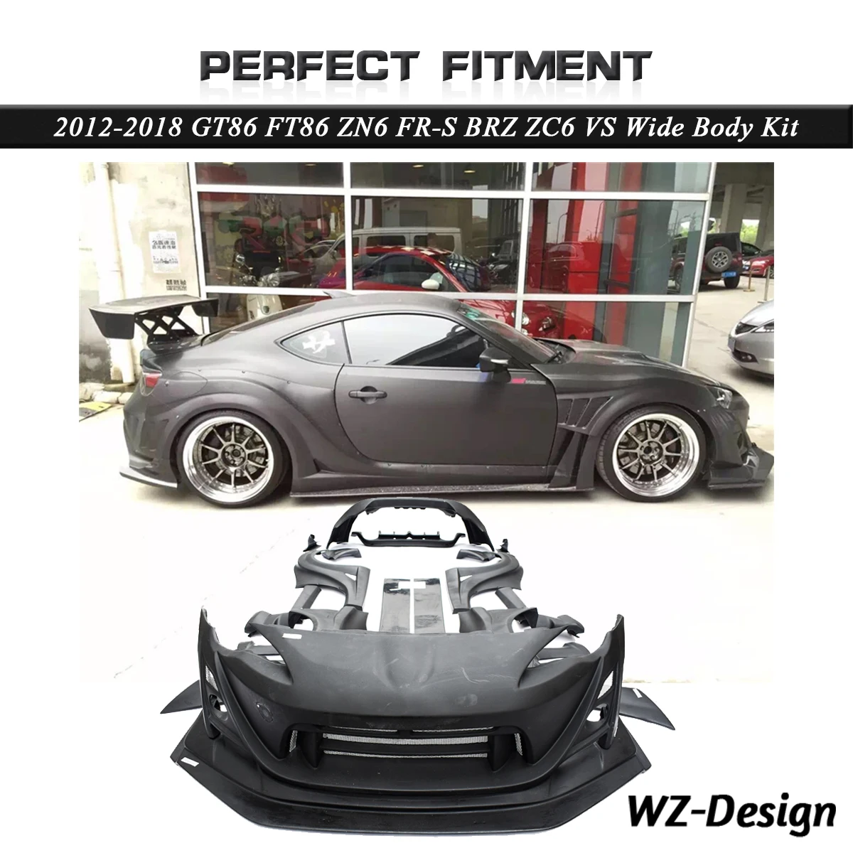 

Fiber Glass VS Wide BodyKit Style Fit For 2012-2018 GT86 Tuning FT86 ZN6 FR-S BRZ ZC6 Body AccessoriesKits Front Bumper Fender