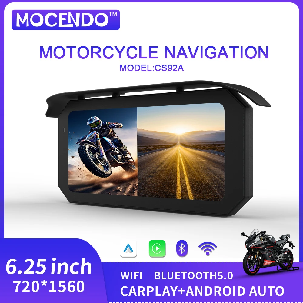 

Портативный 6,25-дюймовый IP67 водонепроницаемый мотоциклетный GPS-навигатор Беспроводной Carplay Android Автоматический рекордер Монитор WIFI CS92A
