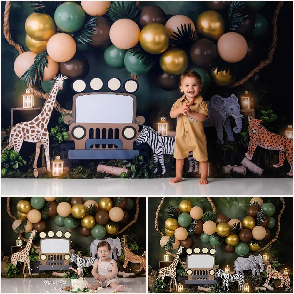 

Jungle Safari Backdrop Wild Animal Kids Birthday Cake Smash Session Professional Photography Background Studio Photo Props