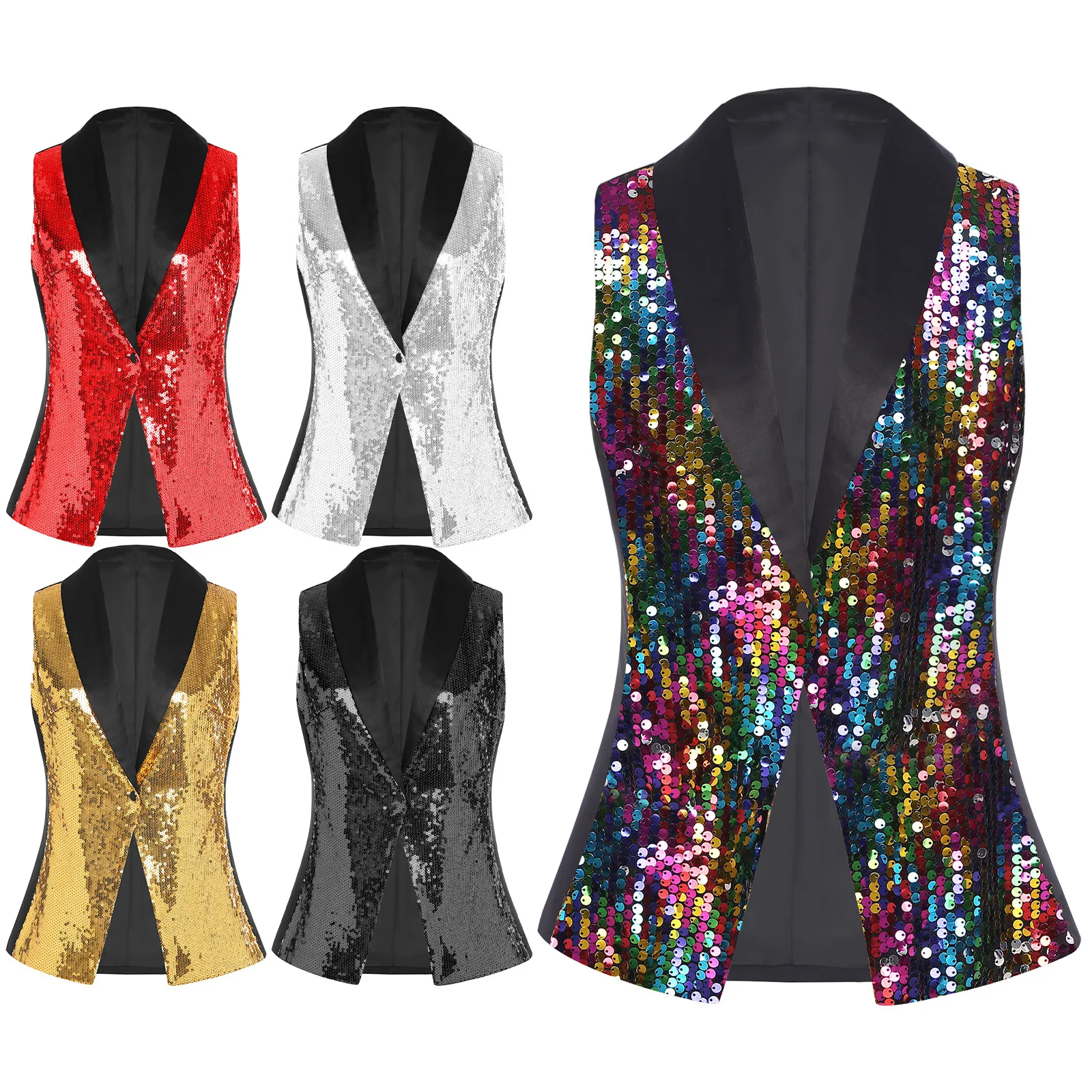 Женский жилет с блестками, блестящие топы с v-образным вырезом, костюм без рукавов, жилет с блестками, музыкальный фестиваль, танцевальный диско-костюм