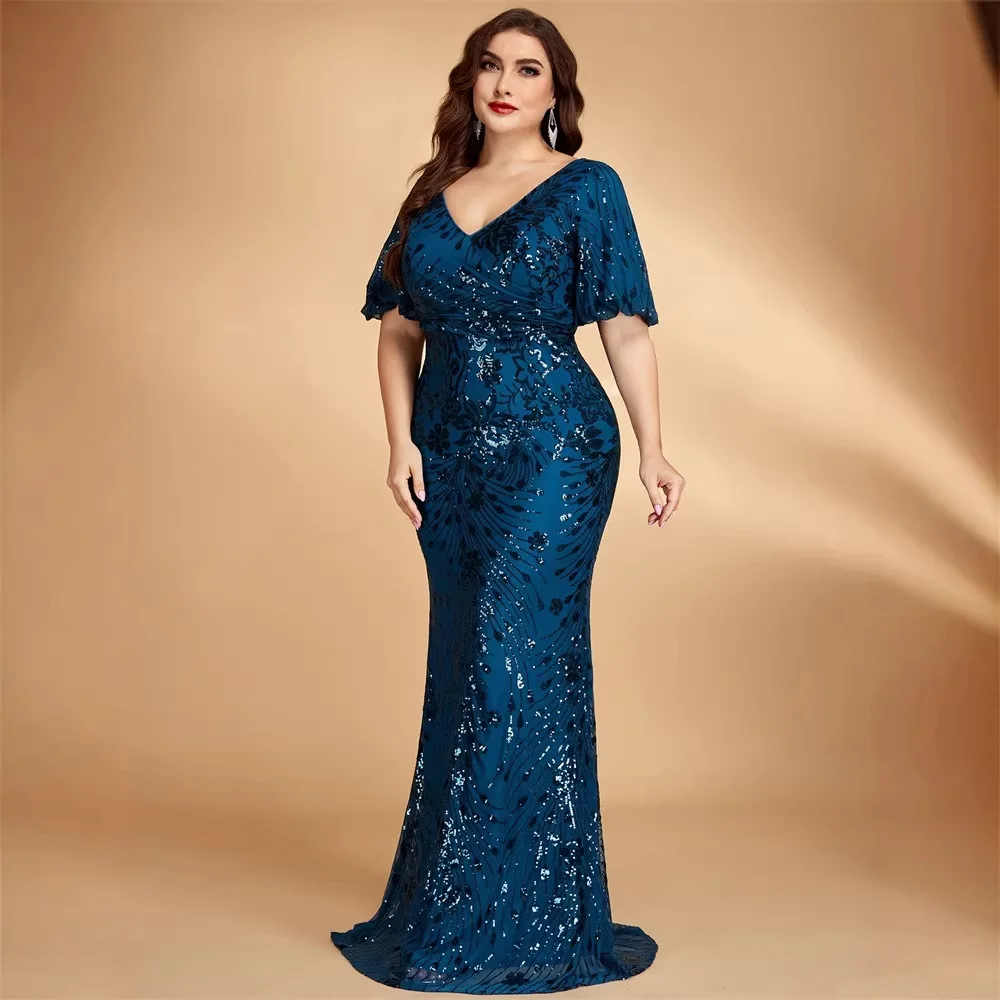 

Вечерние и свадебные платья больших размеров с пайетками, 3XL, с низкой талией, с открытыми плечами, из синтетического волокна и других материалов