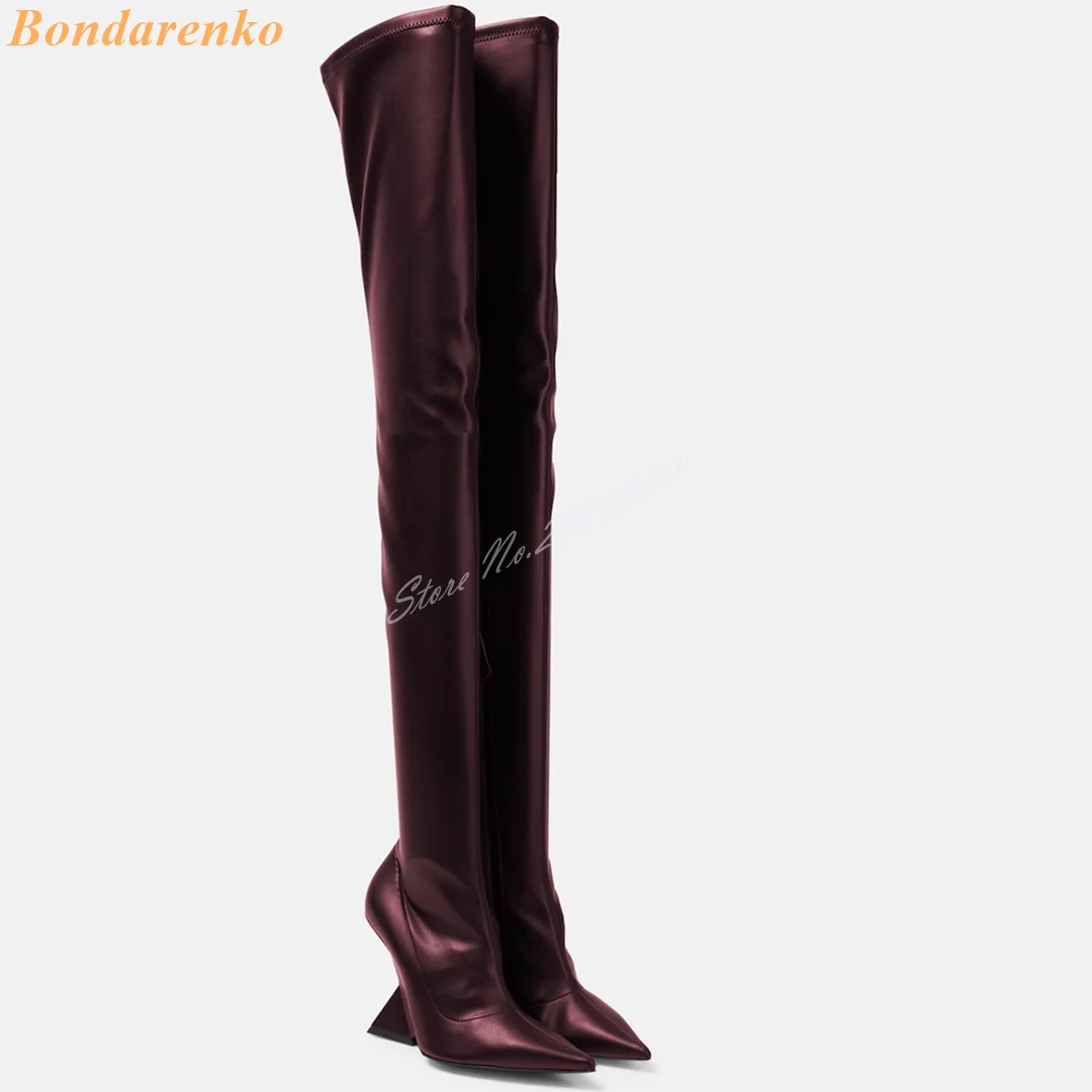 Pointed Toe Strange Style Boots Solid Leather Fitted Thigh High Boots Women Sexy Shoes Slimming Autumn Party Designer Big Size