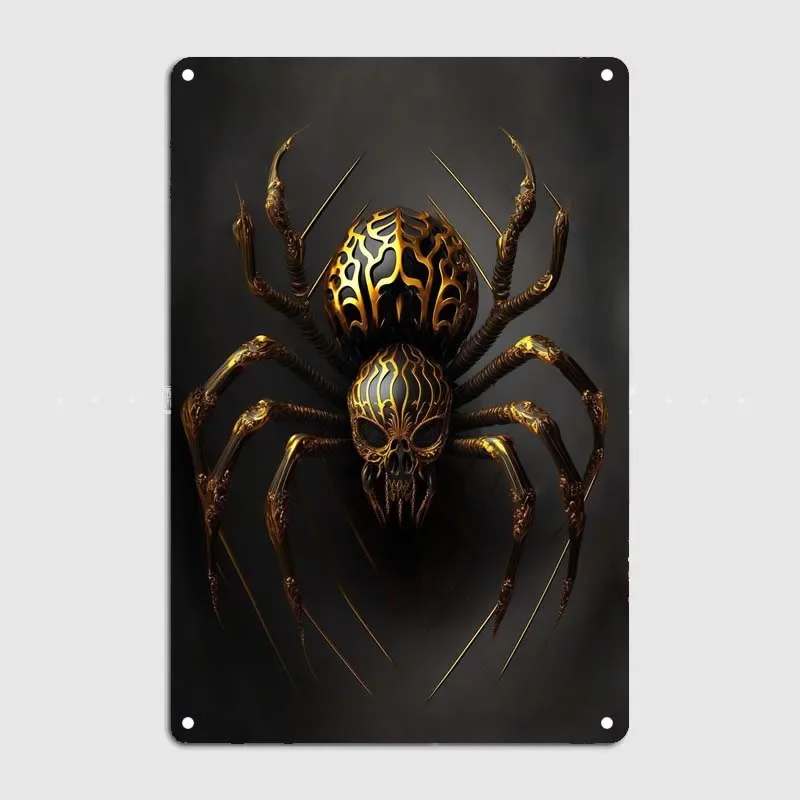 Black and Gold Spider Vintage Home Decor Items Metal Signs Vintage Decoration Bedroom Evil and Horror Wall Decoration Garage Bar