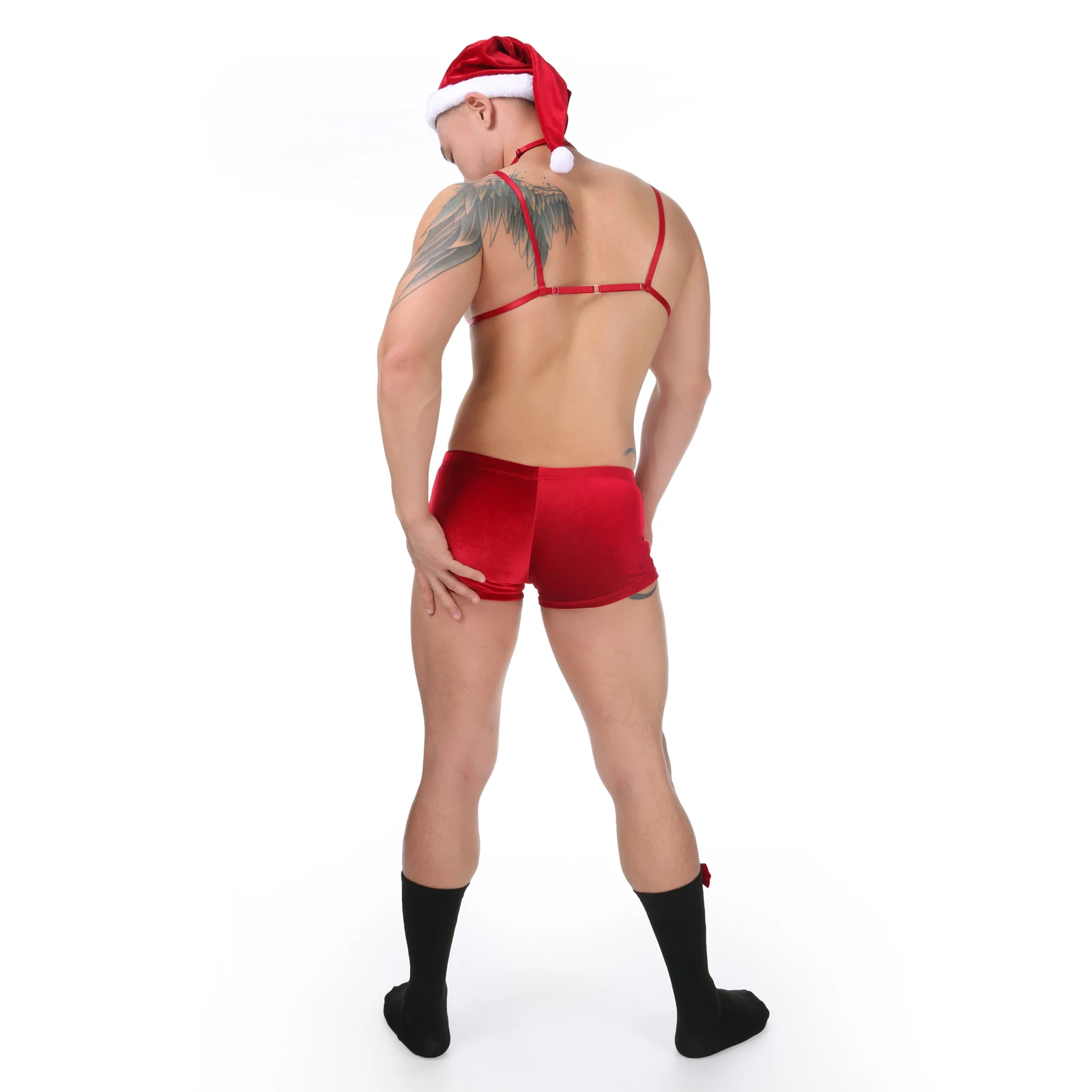 CLEVER-MENMODE Sexy Christmas Cosplay Lingerie Men Underwear Erotic Set Xmas Hat Bra Harness Socks Role Play Outfit Costume Bell